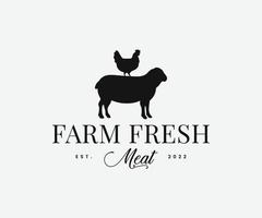 logotipo fresco de la granja de animales. plantilla de diseño de logotipo de granja de cordero y pollo vector