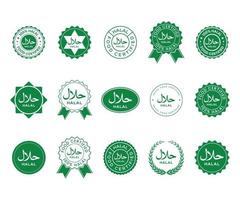 Halal food certificate label collection with flat design vector