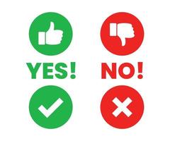 Yes, No, thumbs up and down sign icons vector