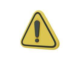 Yellow triangle warning sign with 3d vector icon cartoon minimal style