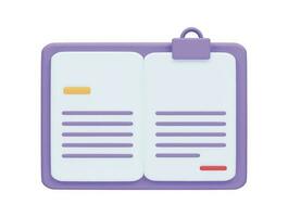 Paper document clipboard with 3d vector icon cartoon minimal style