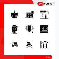 Universal Icon Symbols Group of 9 Modern Solid Glyphs of reality googles cogwheel vr paint Editable Vector Design Elements