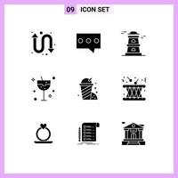 conjunto de 9 iconos de interfaz de usuario modernos símbolos signos para música jardín torre de vigilancia parque fiesta elementos de diseño vectorial editables vector