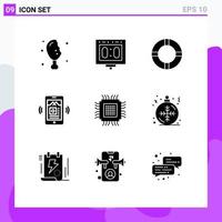 User Interface Pack of 9 Basic Solid Glyphs of data big stadium music mobile Editable Vector Design Elements