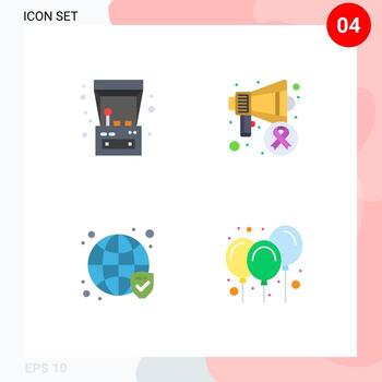 4 Universal Flat Icons Set for Web and Mobile Applications arcade machine secure play cancer day verified Editable Vector Design Elements