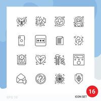 Pack of 16 Modern Outlines Signs and Symbols for Web Print Media such as mobile phone flower pushpin movie Editable Vector Design Elements