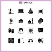 Pack of 16 Modern Solid Glyphs Signs and Symbols for Web Print Media such as scale baggage good vehicles transport Editable Vector Design Elements