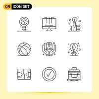 Universal Icon Symbols Group of 9 Modern Outlines of usa ball optimization football investment Editable Vector Design Elements