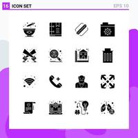 Group of 16 Solid Glyphs Signs and Symbols for floodlight folder page files states Editable Vector Design Elements