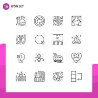 User Interface Pack of 16 Basic Outlines of diet theatre laboratory leisure finding goal Editable Vector Design Elements