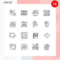 Outline Pack of 16 Universal Symbols of eggs home stairs bowl up direction Editable Vector Design Elements