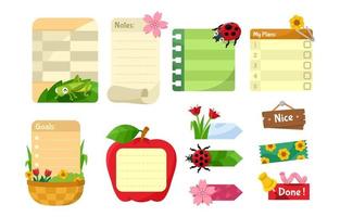 Set of Flower and Insect Notes Template vector