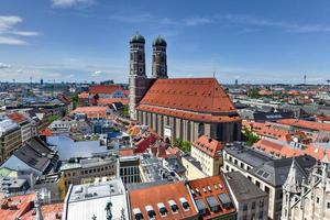 Aerial view of Marienplatz town hall and Frauenkirche in Munich, Germany photo