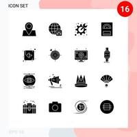 Set of 16 Modern UI Icons Symbols Signs for focus direction gear arrow heater Editable Vector Design Elements