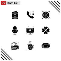 9 Solid Glyph concept for Websites Mobile and Apps record microphone keys electronics money Editable Vector Design Elements