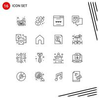 Outline Pack of 16 Universal Symbols of card message internet feedback chatting Editable Vector Design Elements