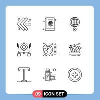 User Interface Pack of 9 Basic Outlines of share management earth gear croos Editable Vector Design Elements