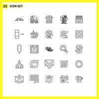 User Interface Pack of 25 Basic Lines of satellite smart city cash building transport Editable Vector Design Elements