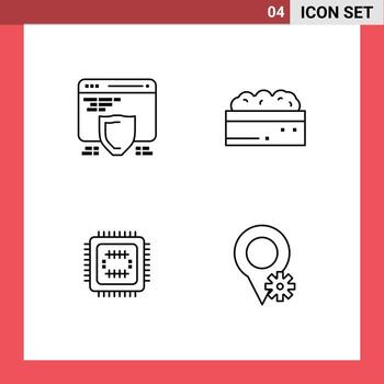 4 Line concept for Websites Mobile and Apps protection tech web garden cpu Editable Vector Design Elements