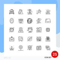 User Interface Pack of 25 Basic Lines of alarm farming energy farm tower Editable Vector Design Elements