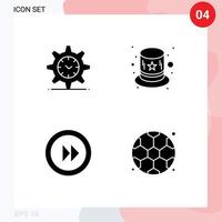 Universal Icon Symbols Group of 4 Modern Solid Glyphs of gear multimedia watch hat education Editable Vector Design Elements