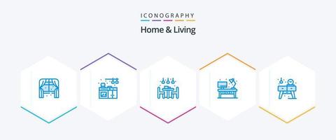 hogar y vida 25 paquete de iconos azules que incluye mesa. casa. viviendo. escritorio. viviendo vector