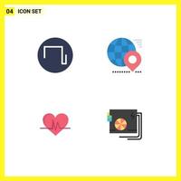 Set of 4 Vector Flat Icons on Grid for sound heart globe pin pulse Editable Vector Design Elements