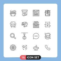 Outline Pack of 16 Universal Symbols of baby idea internet design computer Editable Vector Design Elements