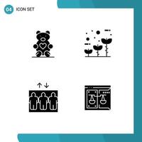 Universal Icon Symbols Group of 4 Modern Solid Glyphs of hearts group wedding globe business Editable Vector Design Elements