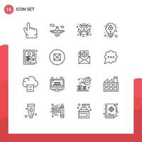 Modern Set of 16 Outlines Pictograph of license certificate face molecule education Editable Vector Design Elements