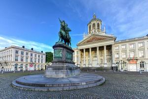 Godfrey of Bouillon statue and Church of Saint Jacques-sur-Coudenberg in Royal Square, Brussels, Belgium. photo