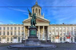 Godfrey of Bouillon statue and Church of Saint Jacques-sur-Coudenberg in Royal Square, Brussels, Belgium. photo