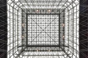 Glass lattice ceiling of a convention center, New York, USA, 2022 photo