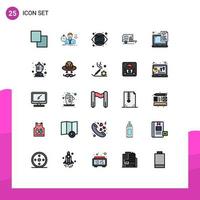 User Interface Pack of 25 Basic Filled line Flat Colors of document travel globe camp caravan Editable Vector Design Elements