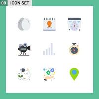 Pictogram Set of 9 Simple Flat Colors of signal connection development video film camera Editable Vector Design Elements