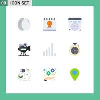 Pictogram Set of 9 Simple Flat Colors of signal connection development video film camera Editable Vector Design Elements