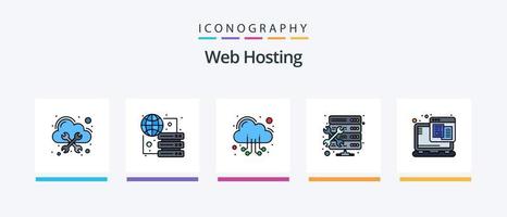 la línea de alojamiento web llenó el paquete de 5 iconos, incluida la nube. hospedaje base de datos. base de datos. alojamiento de servidor. diseño de iconos creativos vector