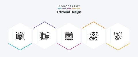 Editorial Design 25 Line icon pack including connect. text. file type. edit. tool vector