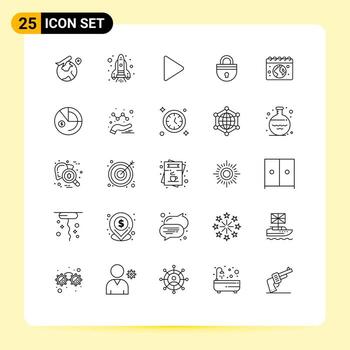 paquete de interfaz de usuario de 25 líneas básicas de elementos de diseño vectorial editables de contraseña de inicio de sesión de video de calender earth vector