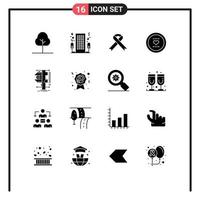 Pack of 16 Modern Solid Glyphs Signs and Symbols for Web Print Media such as measure love ribbon like favorite Editable Vector Design Elements