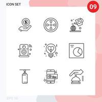 Pack of 9 Modern Outlines Signs and Symbols for Web Print Media such as bulb wifi day iot internet Editable Vector Design Elements