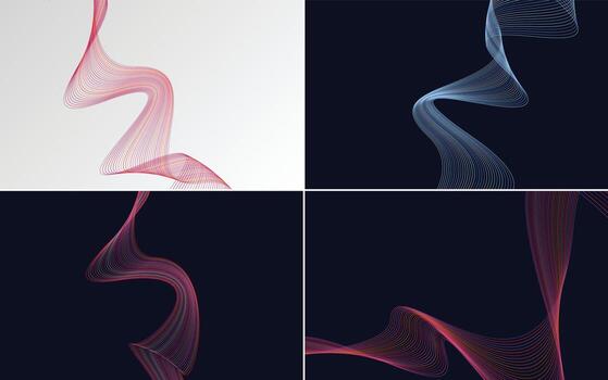 Set of 4 geometric wave pattern background Abstract waving line vector