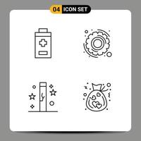 4 Universal Line Signs Symbols of battery holidays gear celebration bag Editable Vector Design Elements