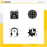 Pictogram Set of 4 Simple Solid Glyphs of browser head web world set Editable Vector Design Elements