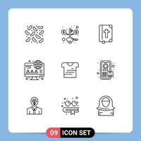 Modern Set of 9 Outlines Pictograph of cloth t bybel shirt online Editable Vector Design Elements