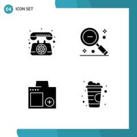 Pack of 4 Modern Solid Glyphs Signs and Symbols for Web Print Media such as communication camera call out digital Editable Vector Design Elements