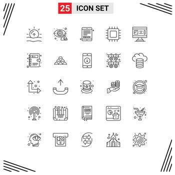 Pictogram Set of 25 Simple Lines of architecture gadget internet devices chip Editable Vector Design Elements