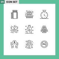 Group of 9 Modern Outlines Set for lotion spoon game shop coffee Editable Vector Design Elements