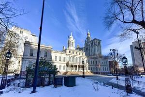 New York City Hall in City Hall Park in the winter. photo