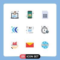 9 User Interface Flat Color Pack of modern Signs and Symbols of data left card direction sim card Editable Vector Design Elements